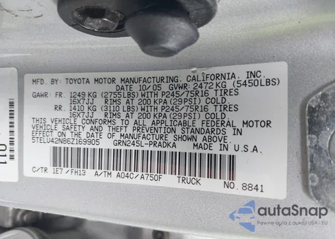 2006 Toyota Tacoma Base V6 from USA, damaged, VIN 5TELU42N86Z169905